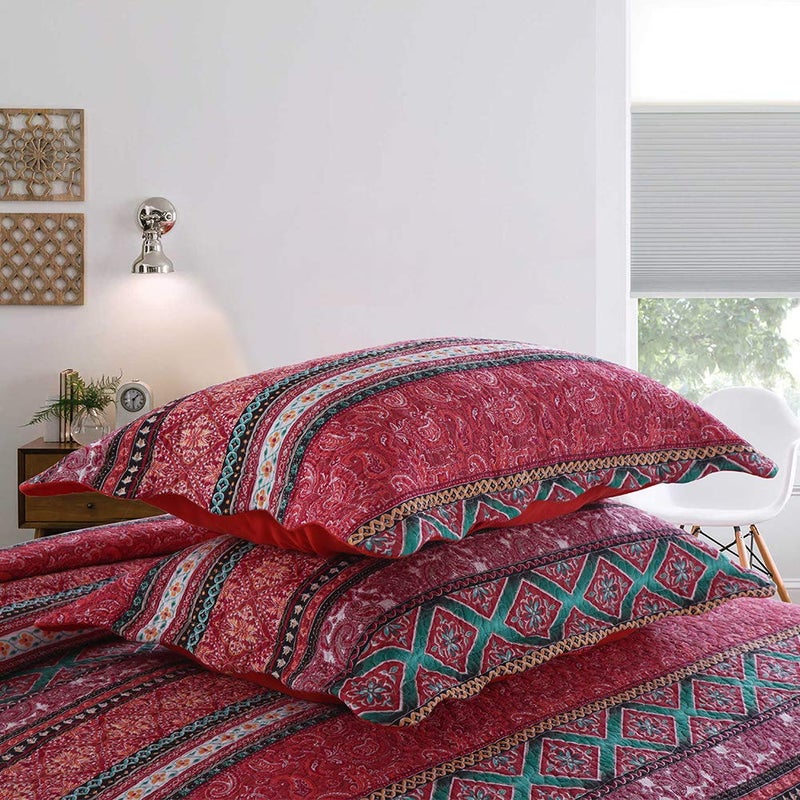 NEWLAKE Cotton Bedspread Quilt Sets-Reversible Patchwork Coverlet Set, Striped Bohemian Pattern,Queen Size - Image 4